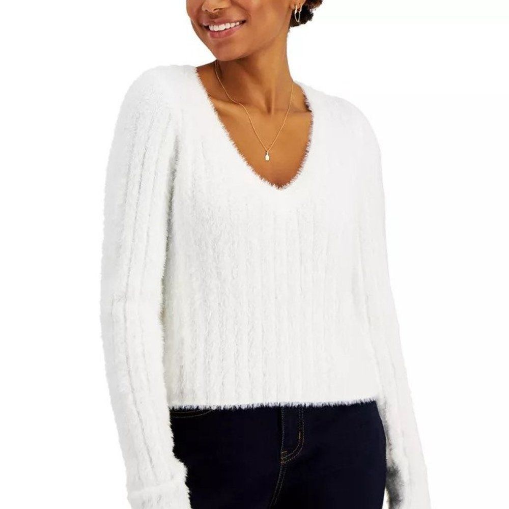 Hooked Up By IOT Juniors' Fluffy Rib-Knit Sweater